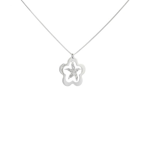 Collana Stella Diamanti ct 0,09 F SI in Oro Bianco 18 kt  2,57 gr