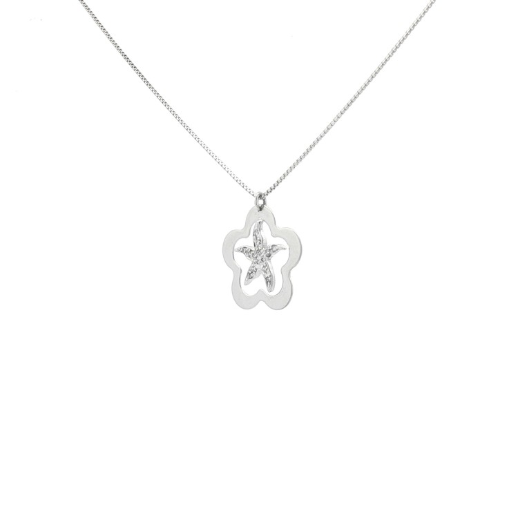 Collana Stella Diamanti ct 0,09 F SI in Oro Bianco 18 kt  2,57 gr