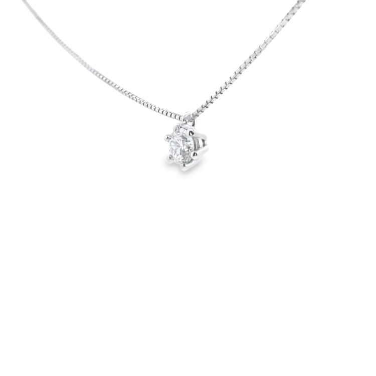 Collana Punto Luce 6GF Diamante ct 0,31 E VS2 GIA Oro Bianco 750 18 kt 3,00 gr