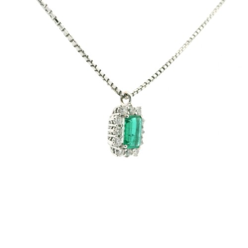 Collana Smeraldo Margherita ct 0,98 IGI Diamanti ct 0,50 F VS Oro Bianco 18 kt 6,40 gr