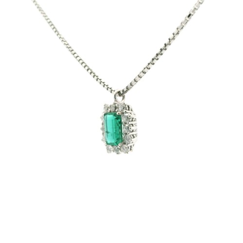 Collana Smeraldo Margherita ct 0,98 IGI Diamanti ct 0,50 F VS Oro Bianco 18 kt 6,40 gr