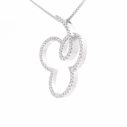 Collana Trifoglio in Diamanti Taglio a Brillante ct . 0,50 F VVS Oro Bianco 750 18 kt 9,43 gr