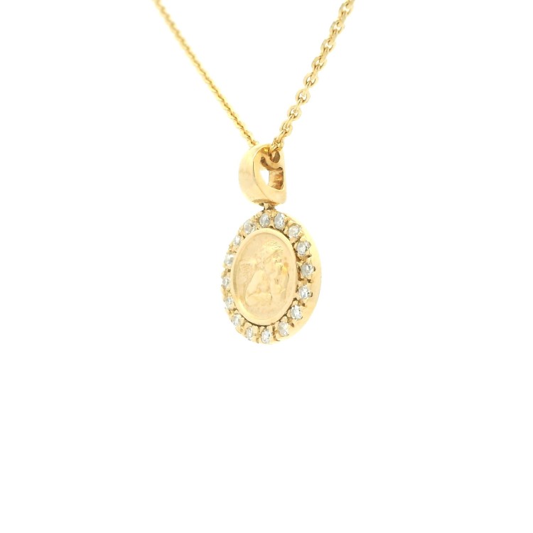 Collana con Medaglia ANGELO e diamanti 8/8 ct 0,16 G VS Oro Giallo 750 18 kt 4,8 gr