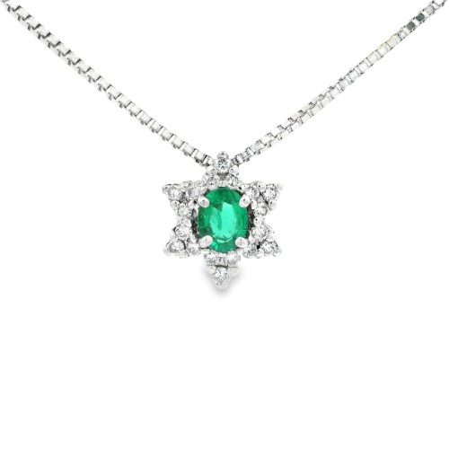 Collana Smeraldo Margherita ct 0,49 Diamanti ct 0,25 Oro 18 kt