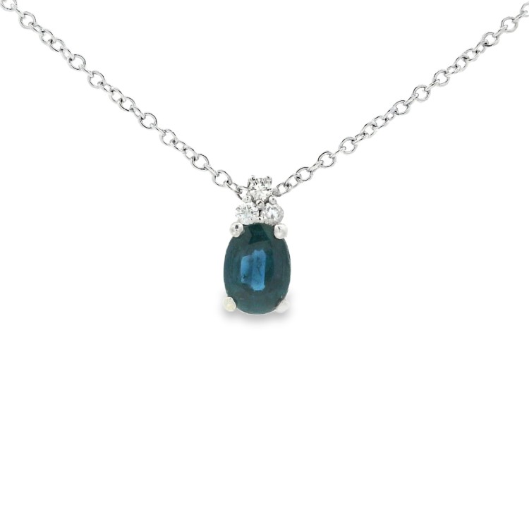 Collana Zaffiro Ovale mm ct 0,75 Diamanti ct 0,055 F VS Oro 18 kt 2,67 gr