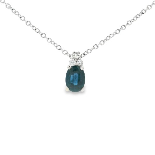 Collana Zaffiro Ovale mm ct 0,75 Diamanti ct 0,055 F VS Oro 18 kt 2,67 gr