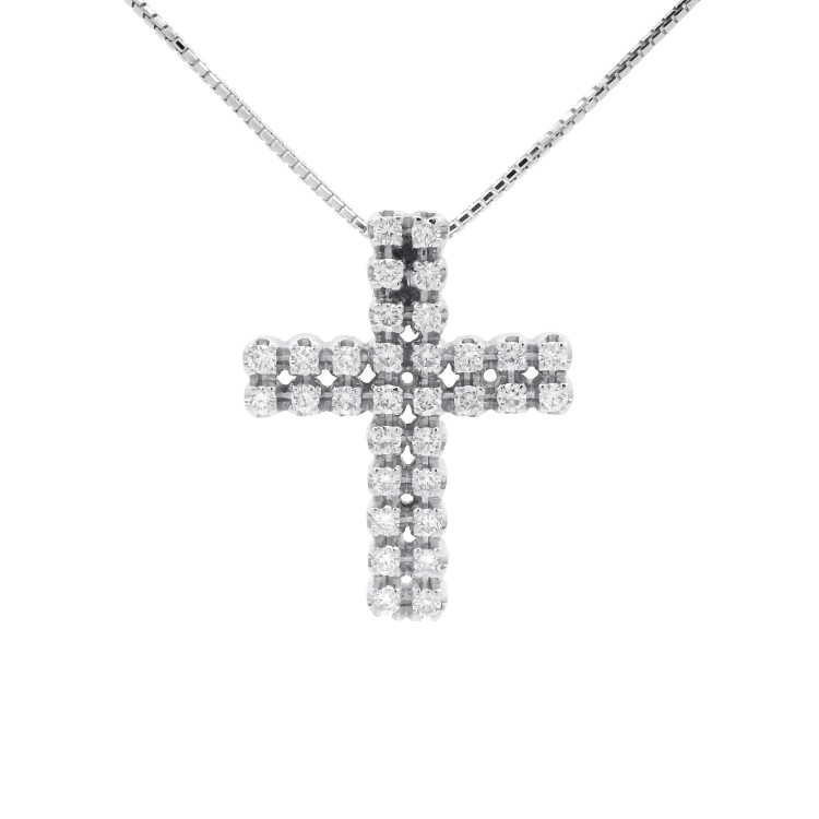 Collana Croce Diamanti ct 0,48 F VVS Oro Bianco 18 kt 6,14  gr