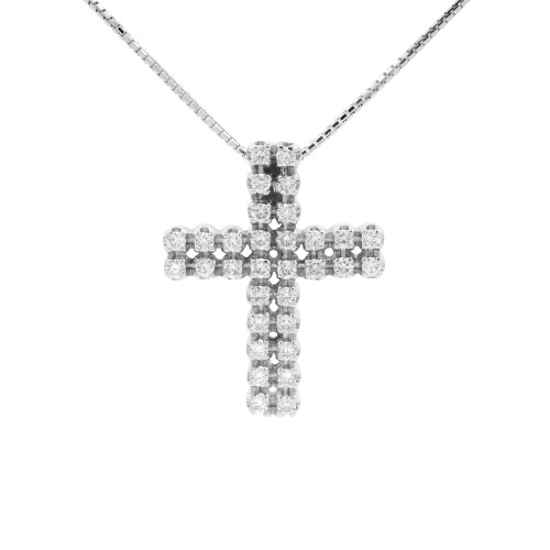 Collana Croce Diamanti ct 0,48 F VVS Oro Bianco 18 kt 6,14  gr