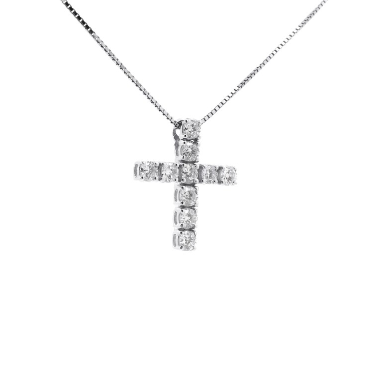 Collana Croce Diamanti ct 0,54 F VVS misure 16,5 x 13,5 mm Oro 18 kt 2,8 gr