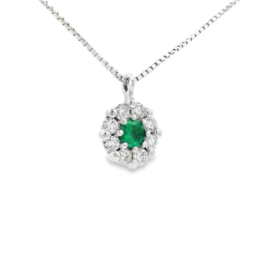 Collana Smeraldo ct 0,11 Diamanti ct 0,19 F VS Oro 18 kt 2,49 gr