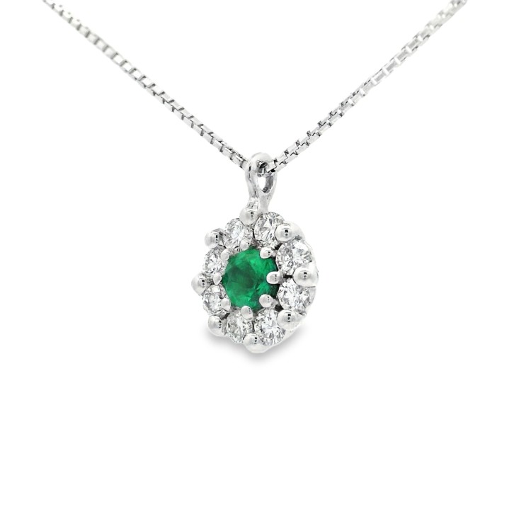 Collana Smeraldo ct 0,11 Diamanti ct 0,19 F VS Oro 18 kt 2,49 gr