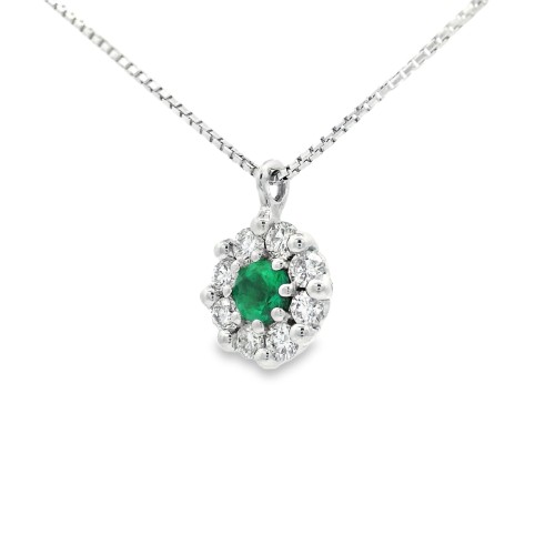 Collana Smeraldo ct 0,11 Diamanti ct 0,19 F VS Oro 18 kt 2,49 gr