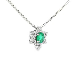 Collana Smeraldo Margherita ct 0,18 Diamanti ct 0,18 F VVS Oro 18 kt 2