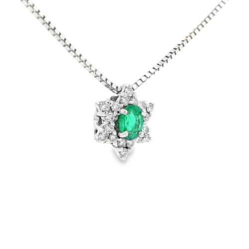 Collana Smeraldo Margherita ct 0,49 Diamanti ct 0,25 Oro 18 kt