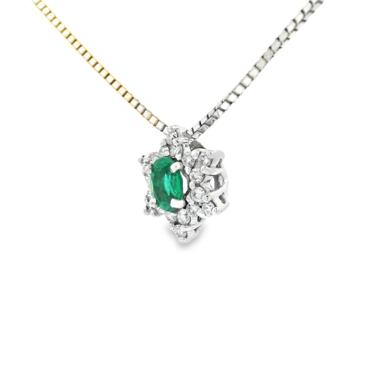 Collana Smeraldo Margherita ct 0,49 Diamanti ct 0,25 Oro 18 kt