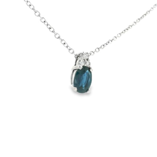 Collana Zaffiro Ovale mm ct 0,75 Diamanti ct 0,055 F VS Oro 18 kt 2,67 gr