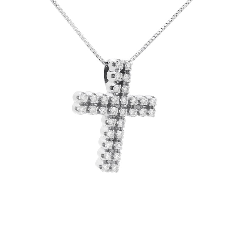 Collana Croce Diamanti ct 0,48 F VVS Oro Bianco 18 kt 6,14  gr