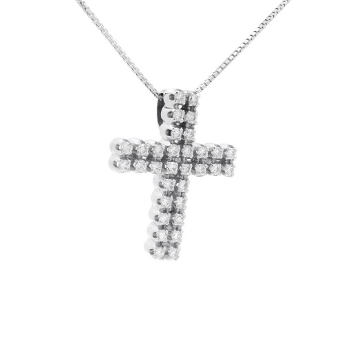 Collana Croce Diamanti ct 0,48 F VVS Oro Bianco 18 kt 6,14  gr