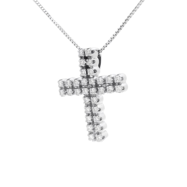 Collana Croce Diamanti ct 0,48 F VVS Oro Bianco 18 kt 6,14  gr