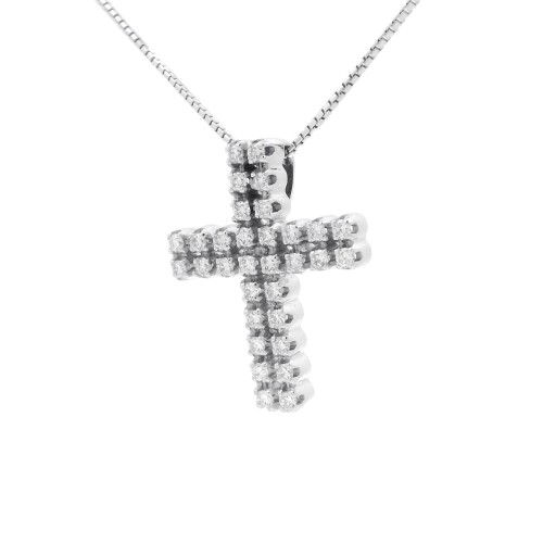 Collana Croce Diamanti ct 0,48 F VVS Oro Bianco 18 kt 6,14  gr