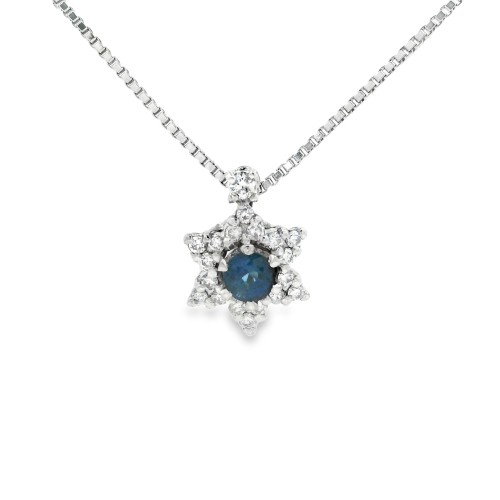 Collana Zaffiro Margherita ct 0,22 Diamanti ct 0,18 F VVS Oro 18 kt 4,2 gr