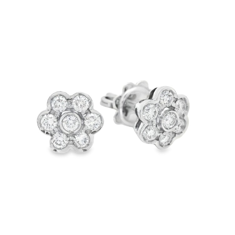 Orecchini a Fiore Diamanti ct 0,40 Oro 18 kt