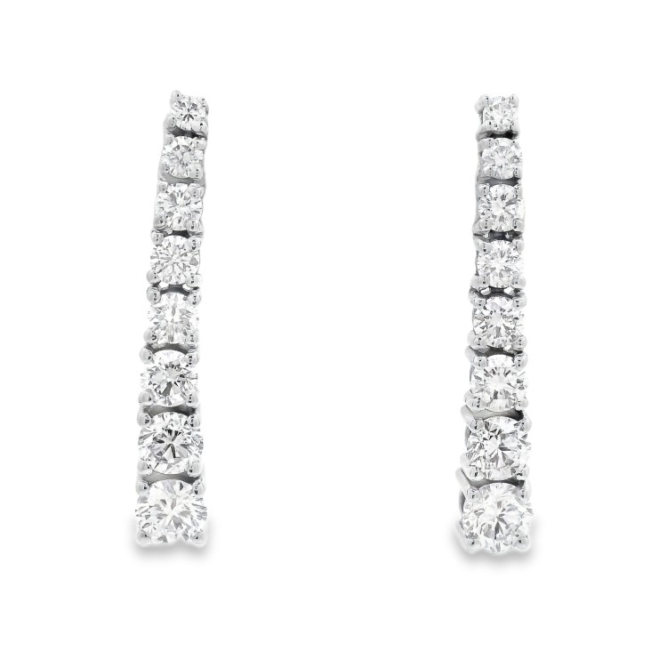 Orecchini Tennis Pendenti a scalare con Diamanti Taglio a Brillante ct 1,50 F VS e Oro Bianco 750 18 kt 3,82 gr