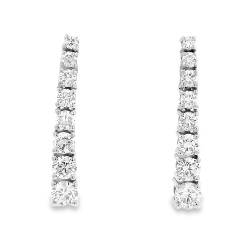 Orecchini Tennis Pendenti a scalare con Diamanti Taglio a Brillante ct 1,50 F VS e Oro Bianco 750 18 kt 3,82 gr