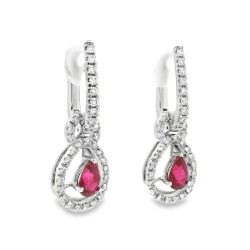 Orecchini Pendenti Rubino a Goccia ct 1,22 e Diamanti ct 0,35+0,21 EF VS Oro Bianco 18 kt 5,69 gr 2