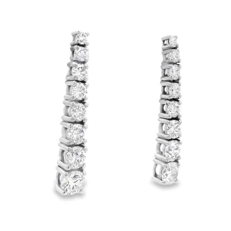 Orecchini Tennis Pendenti a scalare con Diamanti Taglio a Brillante ct 1,50 F VS e Oro Bianco 750 18 kt 3,82 gr