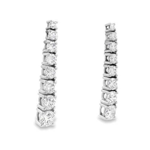 Orecchini Tennis Pendenti a scalare con Diamanti Taglio a Brillante ct 1,50 F VS e Oro Bianco 750 18 kt 3,82 gr