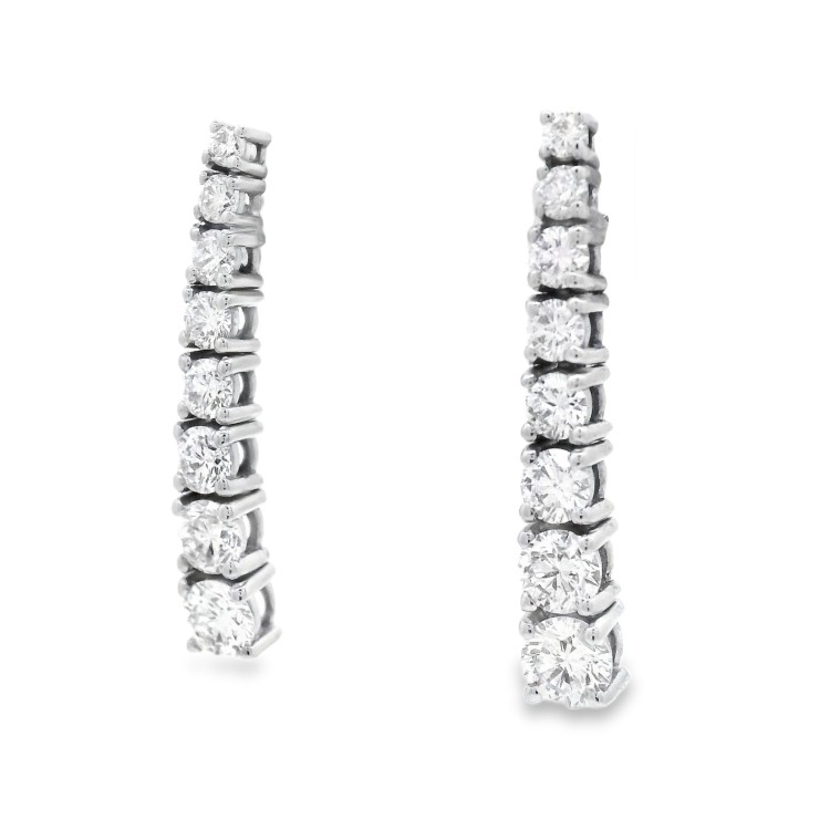 Orecchini Tennis Pendenti a scalare con Diamanti Taglio a Brillante ct 1,50 F VS e Oro Bianco 750 18 kt 3,82 gr