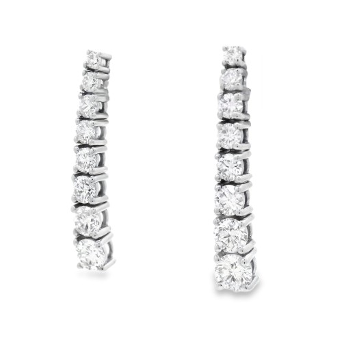 Orecchini Tennis Pendenti a scalare con Diamanti Taglio a Brillante ct 1,50 F VS e Oro Bianco 750 18 kt 3,82 gr