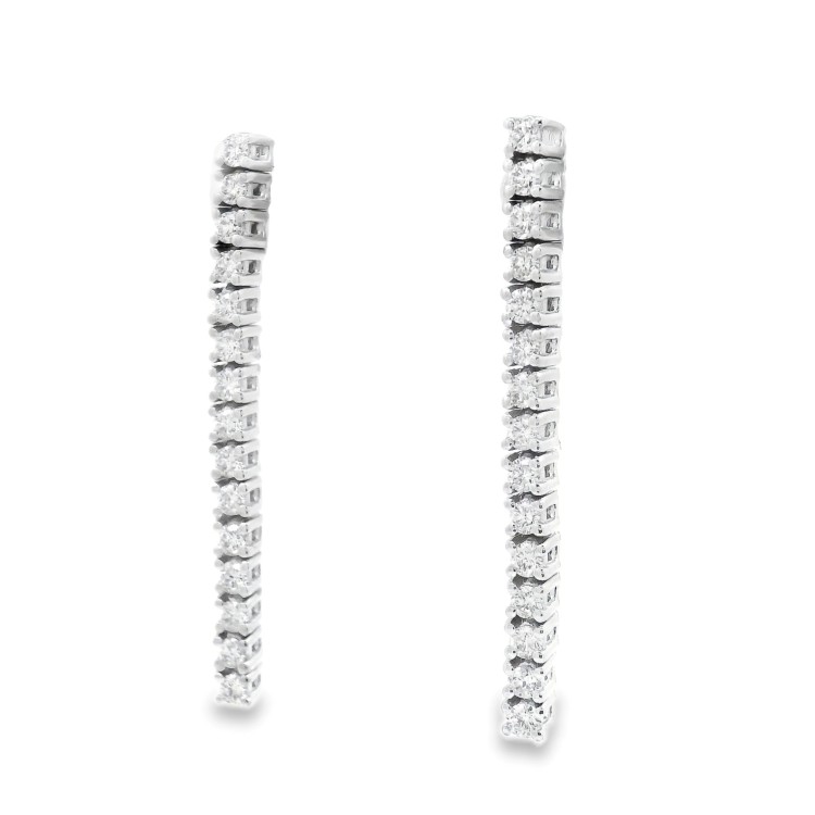 Orecchini pendenti Tennis Diamanti ct 0,58 F VS e Oro Bianco 18 kt misure 30 x 2,2 mm 4,43 gr