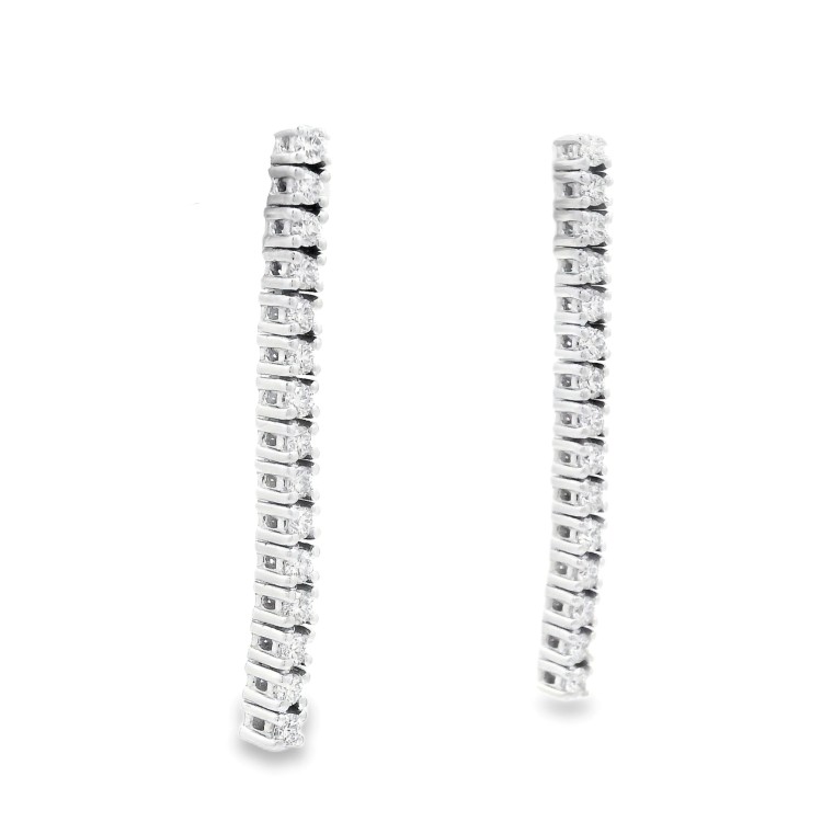 Orecchini pendenti Tennis Diamanti ct 0,58 F VS e Oro Bianco 18 kt misure 30 x 2,2 mm 4,43 gr