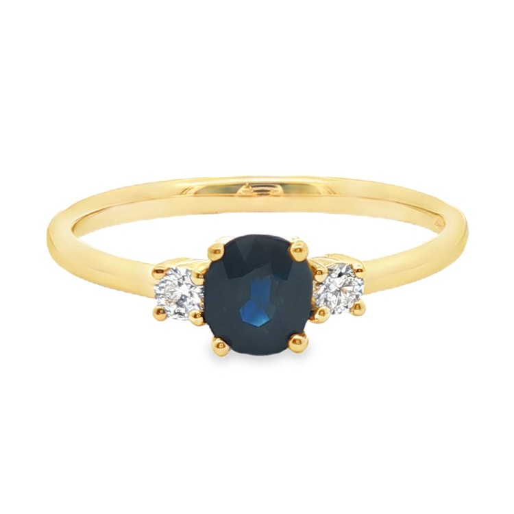 Anello Zaffiro 5x4 ct 0,58 Diamanti ct 0,087 F VS Oro Giallo 18 kt 1,89 gr