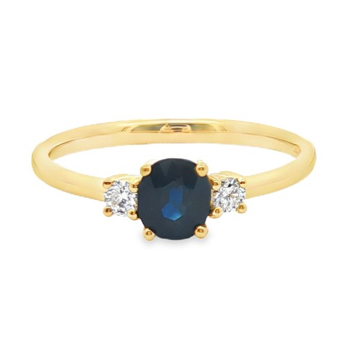 Anello Zaffiro 5x4 ct 0,58 Diamanti ct 0,087 F VS Oro Giallo 18 kt 1,89 gr