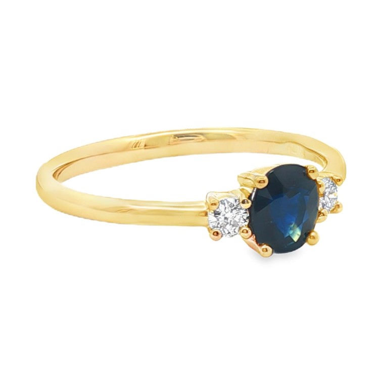 Anello Zaffiro 5x4 ct 0,58 Diamanti ct 0,087 F VS Oro Giallo 18 kt 1,89 gr