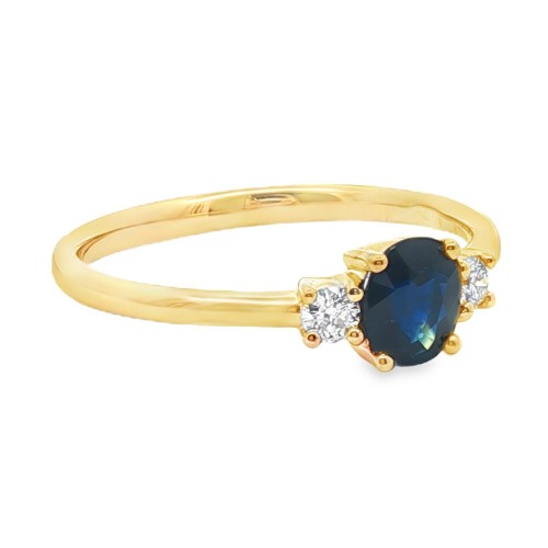 Anello Zaffiro 5x4 ct 0,58 Diamanti ct 0,087 F VS Oro Giallo 18 kt 1,89 gr