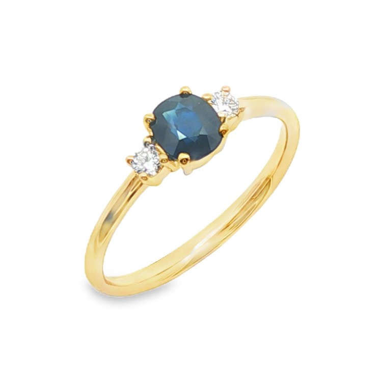 Anello Zaffiro 5x4 ct 0,58 Diamanti ct 0,087 F VS Oro Giallo 18 kt 1,89 gr