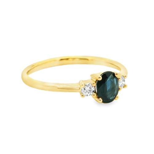 Anello Zaffiro 5x4 ct 0,40 Diamanti ct 0,087 F VS Oro Giallo 18 kt 1,89 gr