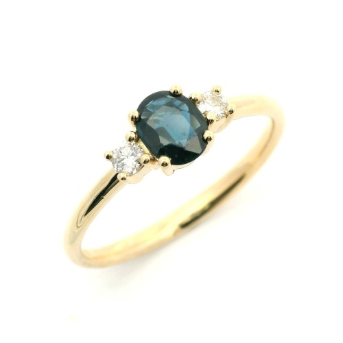 Anello Zaffiro 5x4 ct 0,40 Diamanti ct 0,087 F VS Oro Giallo 18 kt 1,89 gr