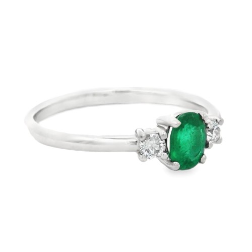 Anello Smeraldo 5x4 ct 0,28 Diamanti ct 0,087 F VS Oro Bianco 18 kt 1,84 gr