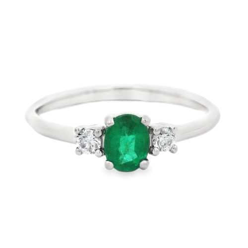 Anello Smeraldo 5x4 ct 0,28 Diamanti ct 0,087 F VS Oro Bianco 18 kt 1,84 gr
