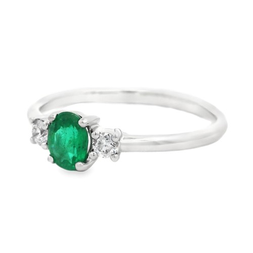 Anello Smeraldo 5x4 ct 0,28 Diamanti ct 0,087 F VS Oro Bianco 18 kt 1,84 gr