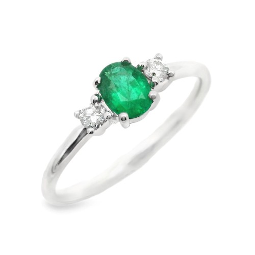 Anello Smeraldo 5x4 ct 0,28 Diamanti ct 0,087 F VS Oro Bianco 18 kt 1,84 gr