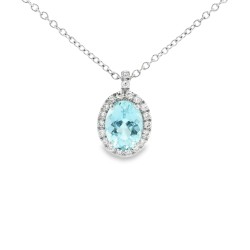 Collana Acquamarina Ovale 8 x 6 mm ct 1,14 Diamanti ct 0,145 F VS SI Oro 18 kt 2,40 gr