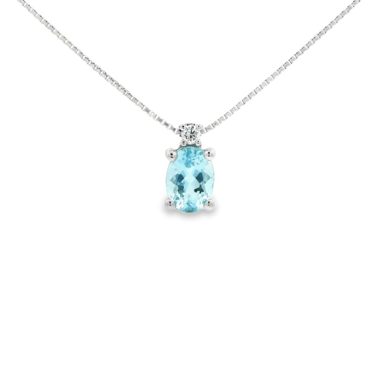 Collana Acquamarina Ovale 7 x 5 mm ct 0,71 Diamanti ct 0,033 F VS Oro 18 kt 1,98 gr