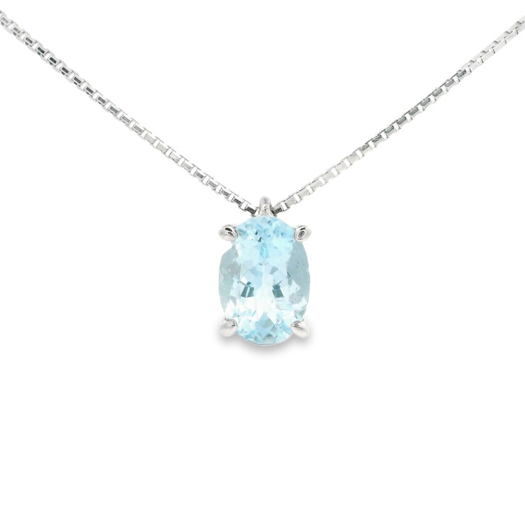 Collana Acquamarina Ovale 7 x 5 mm ct 0,74 in Oro 18 kt 1,97 gr