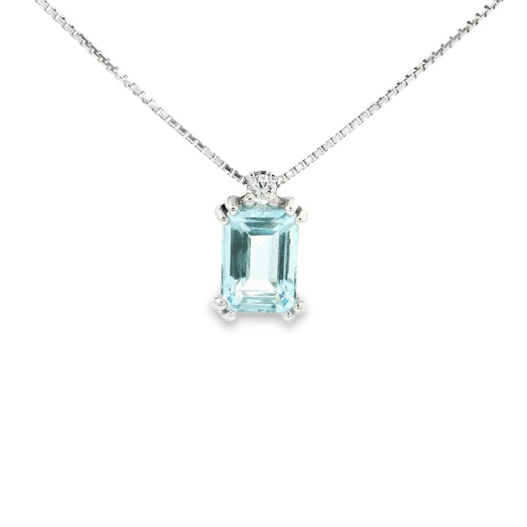 Collana Acquamarina Rett 7 x 5 mm ct 0,92 Diamanti ct 0,033 F VS Oro 18 kt 2,02 gr
